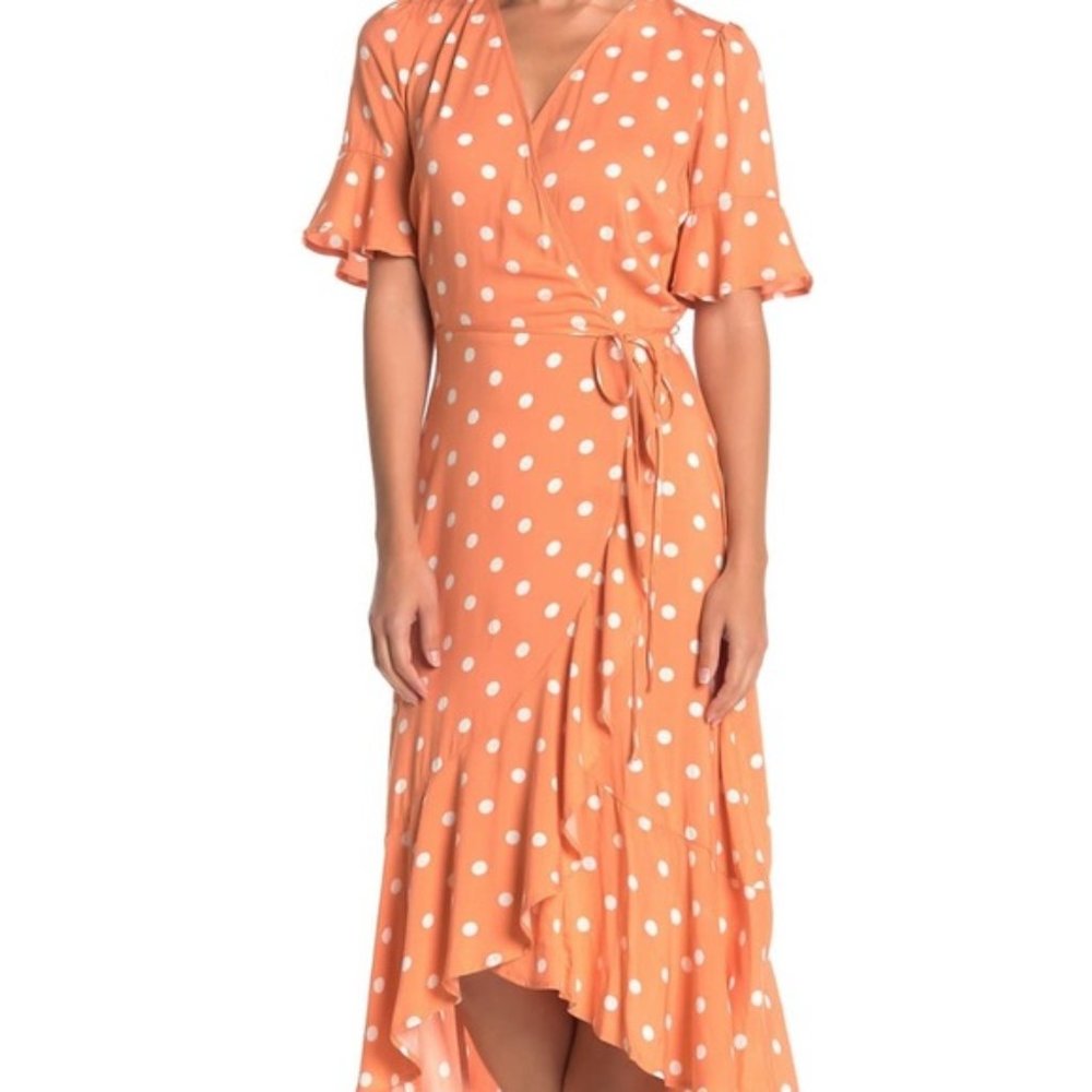 Ruffled Faux Wrap High/Low Midi Dress